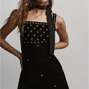 By Anthropologie Sleeveless Embellished Velvet Mini Dress
